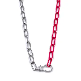 Ashley Gold Stainless Steel Hot Pink Enamel Necklace