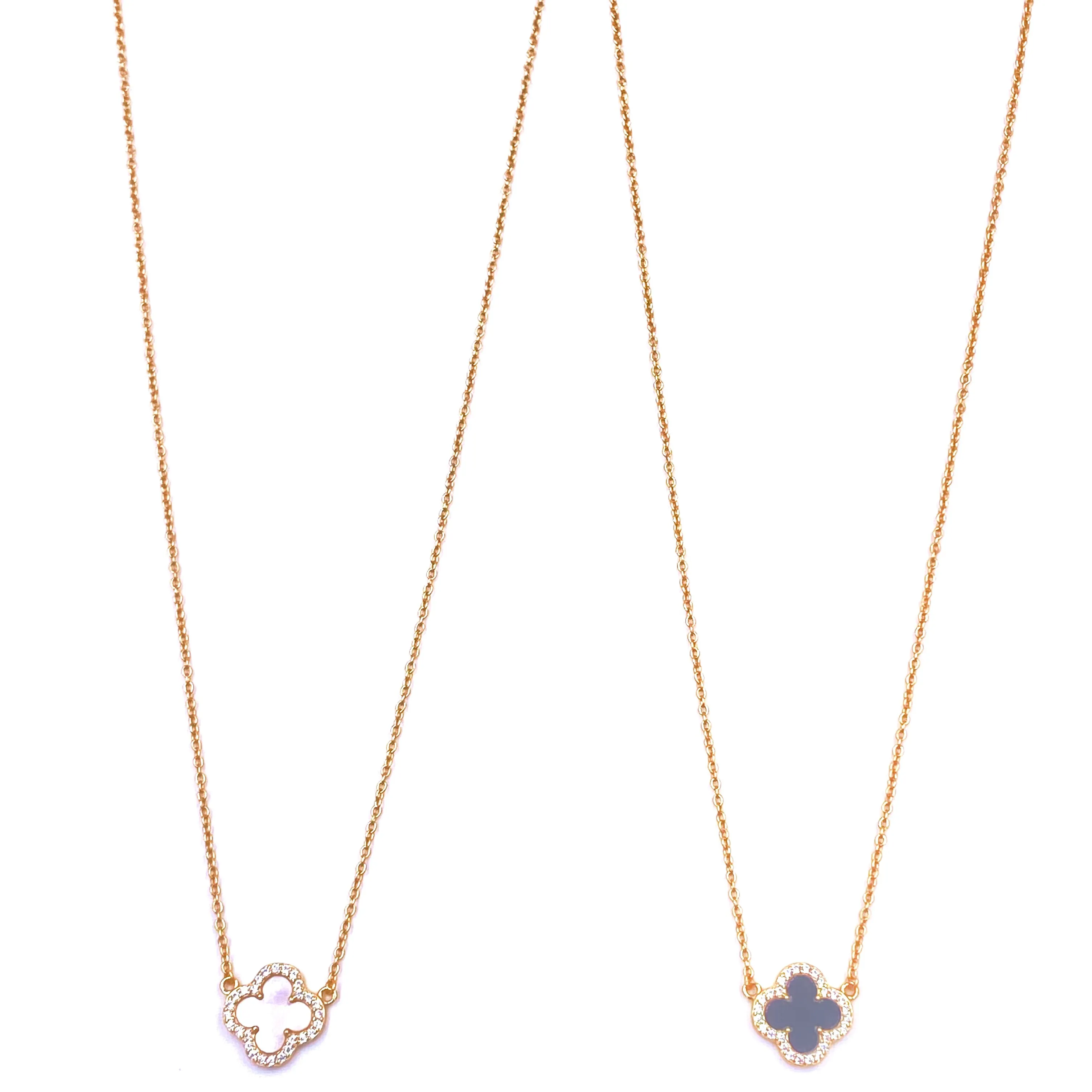 Ashley Gold Sterling Silver Gold Plated CZ Enamel Clover Pendant Necklace