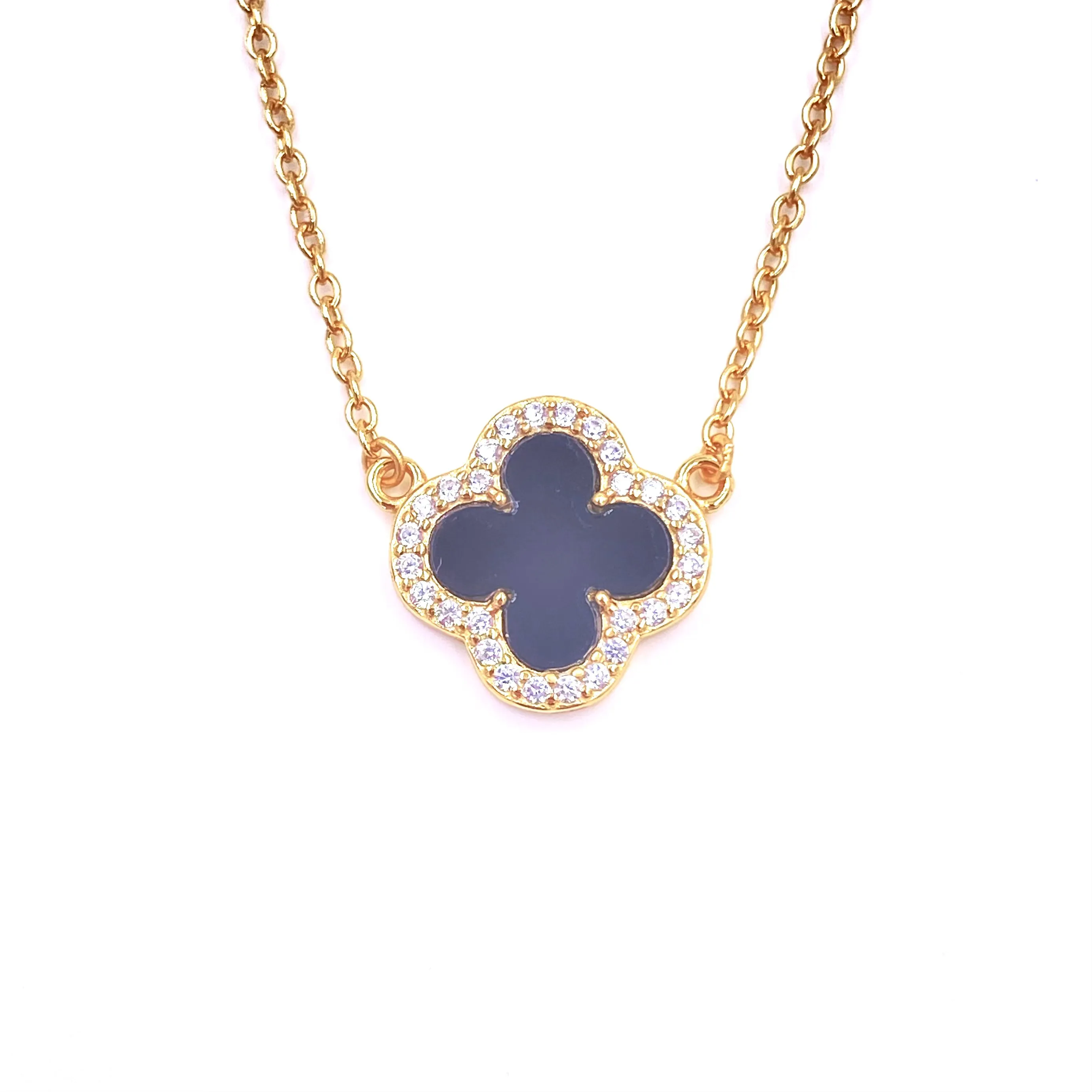 Ashley Gold Sterling Silver Gold Plated CZ Enamel Clover Pendant Necklace