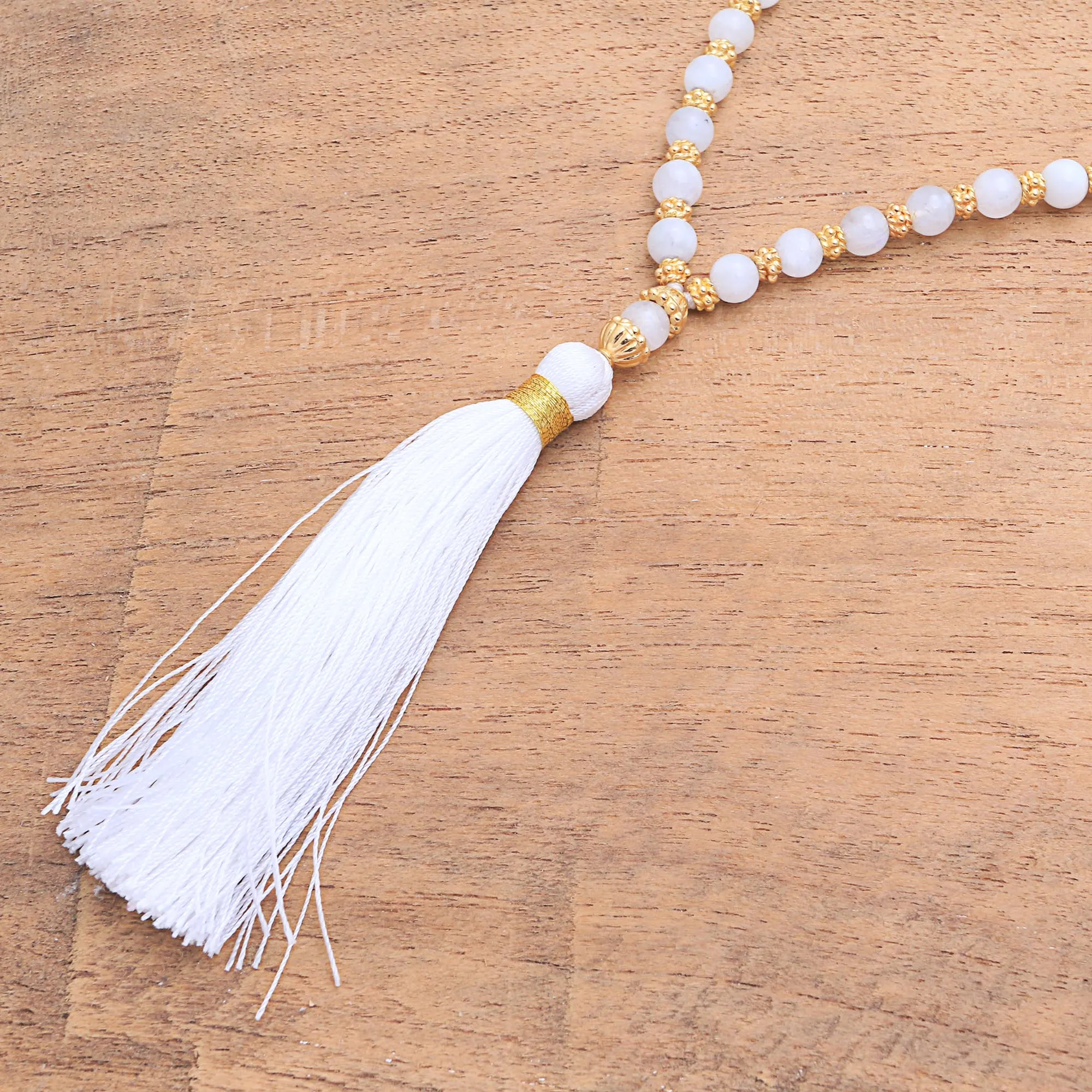 Batuan Harmony 22k Gold Plated Moonstone Beaded Necklace from Bali