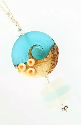 Beach Necklace With Real Sea Glass And Handmade Bead