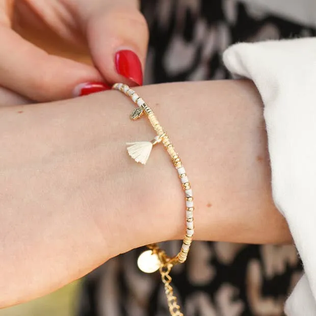 Beaded Bracelet: Gold & White