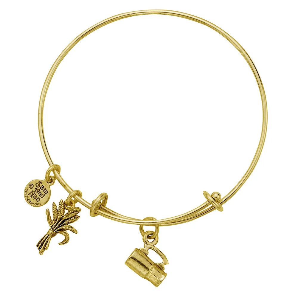 Beer Stein Wheat Charm Bangle Bracelet