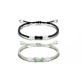 Black Agate and Green Aventurine Hand-Woven Bracelet with Sterling Silver