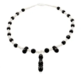 Black Coral inlaid with silver & silver beaded Necklace