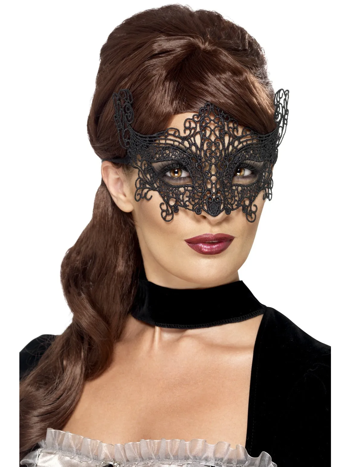 Black Embroidered Lace Filigree Swirl Eyemask