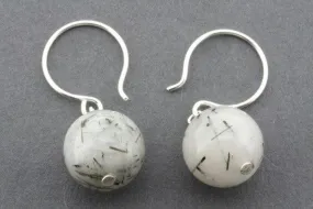 Black rutile quartz ball drop earring - sterling silver