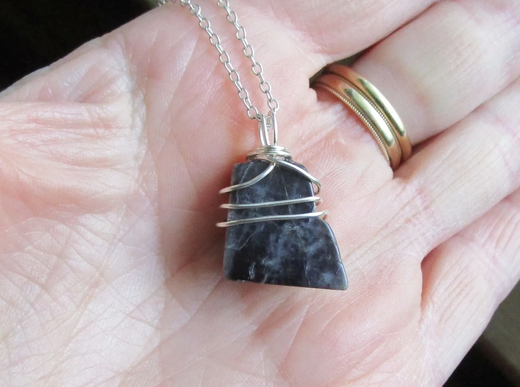 Black Star Moonstone Natural Crystal Wire Wrapped Pendant Necklace