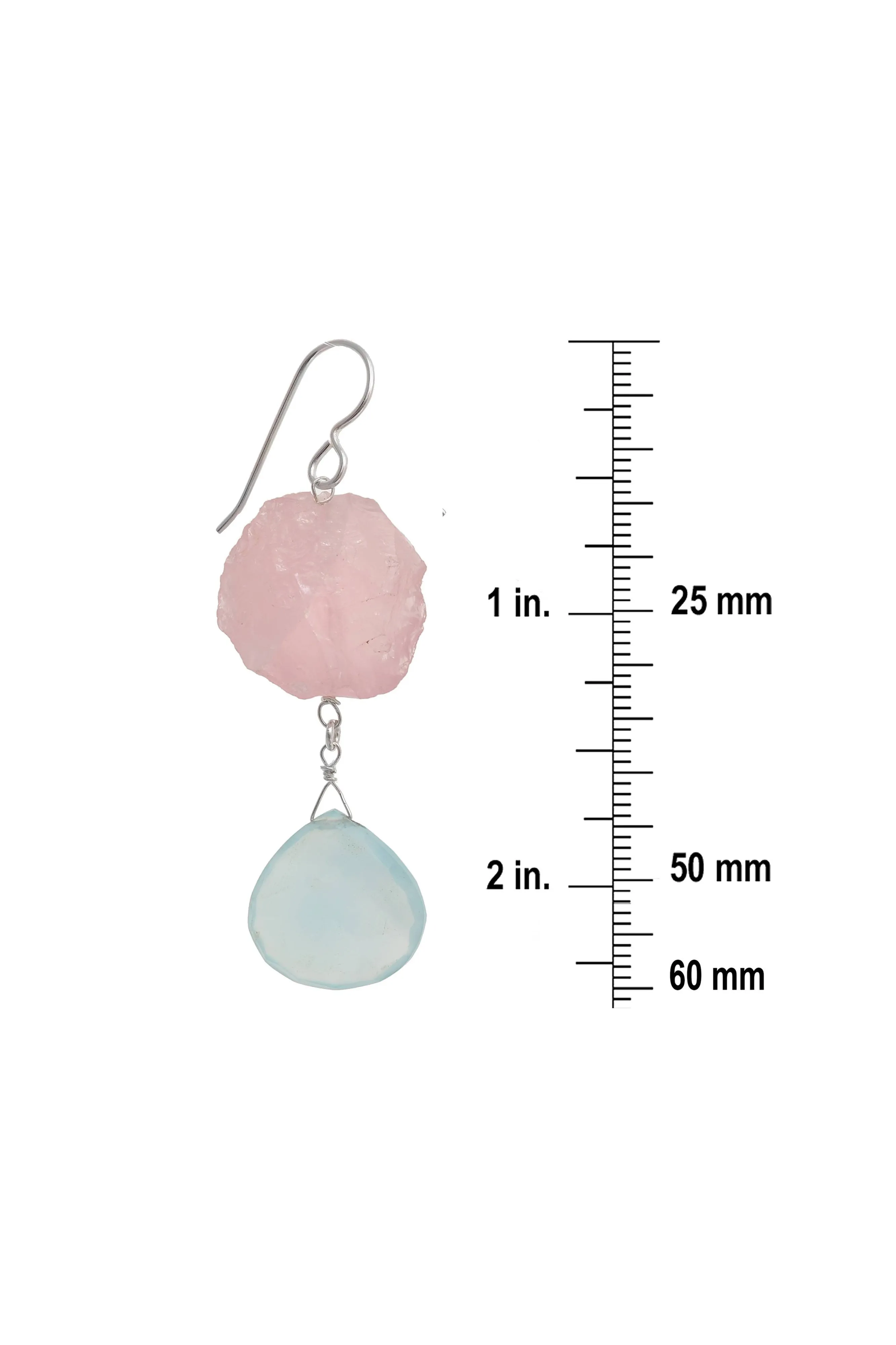 Blue Chalcedony, Rose Quartz Gemstone Large Earrings