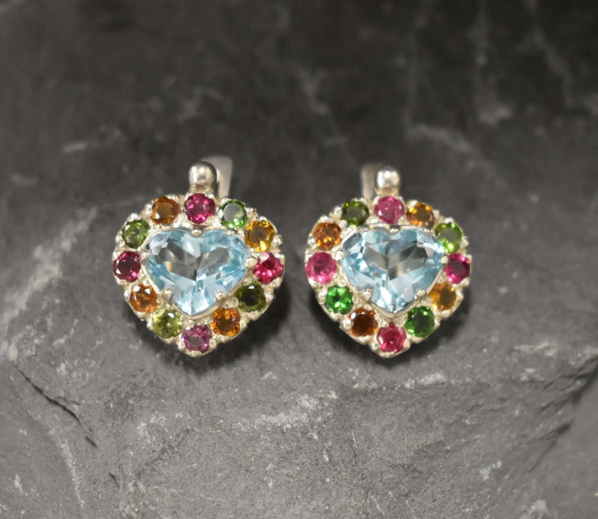 Blue Heart Earrings - Natural Blue Topaz - Colorful Heart Earrings