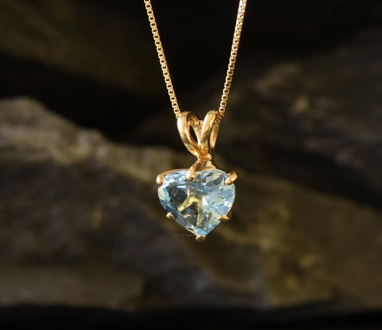 Blue Heart Pendant - Natural Blue Topaz Necklace, Gold Heart Pendant