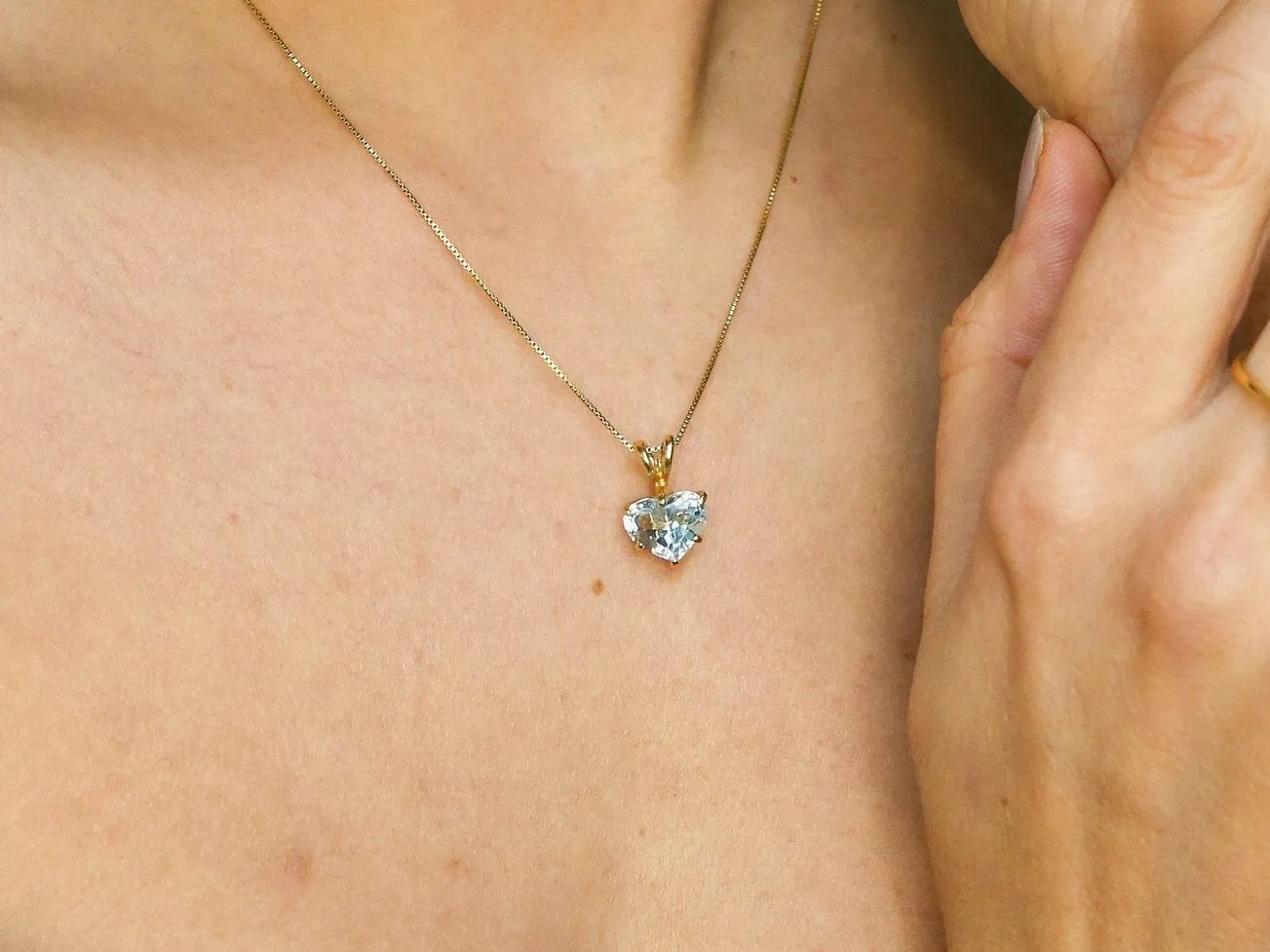 Blue Heart Pendant - Natural Blue Topaz Necklace, Gold Heart Pendant