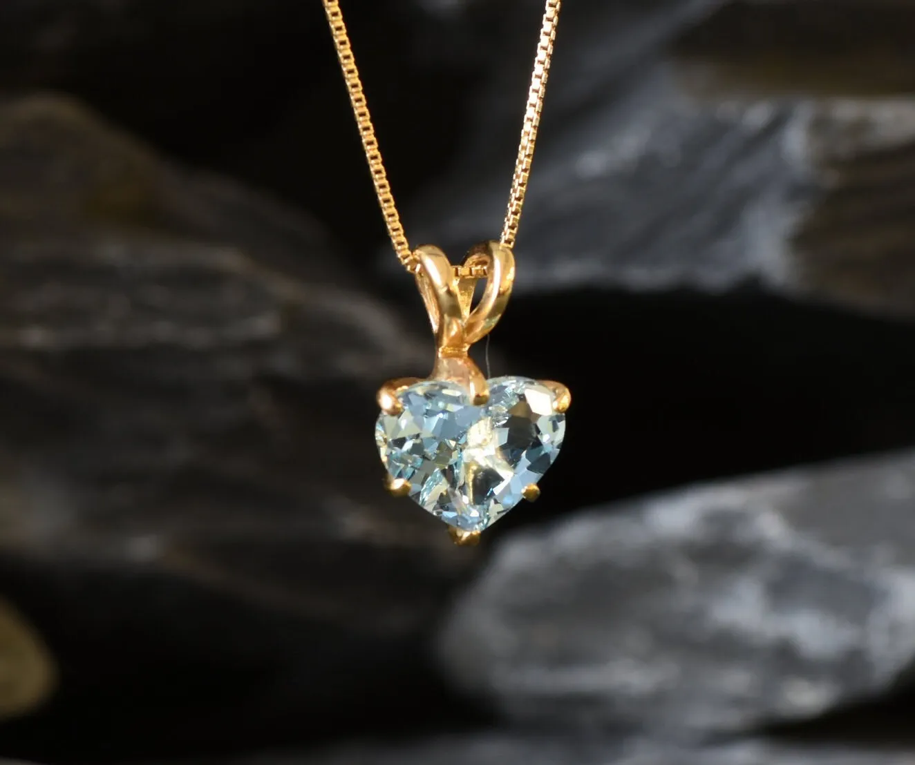 Blue Heart Pendant - Natural Blue Topaz Necklace, Gold Heart Pendant