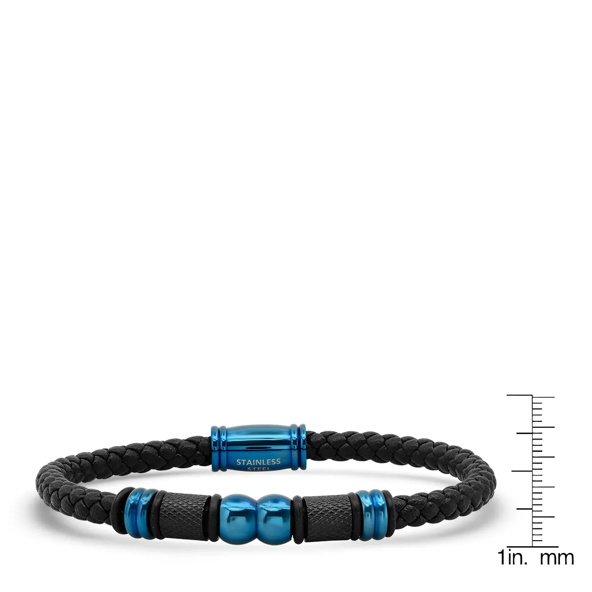 Blue Ion Plated Braided Leather Bracelet