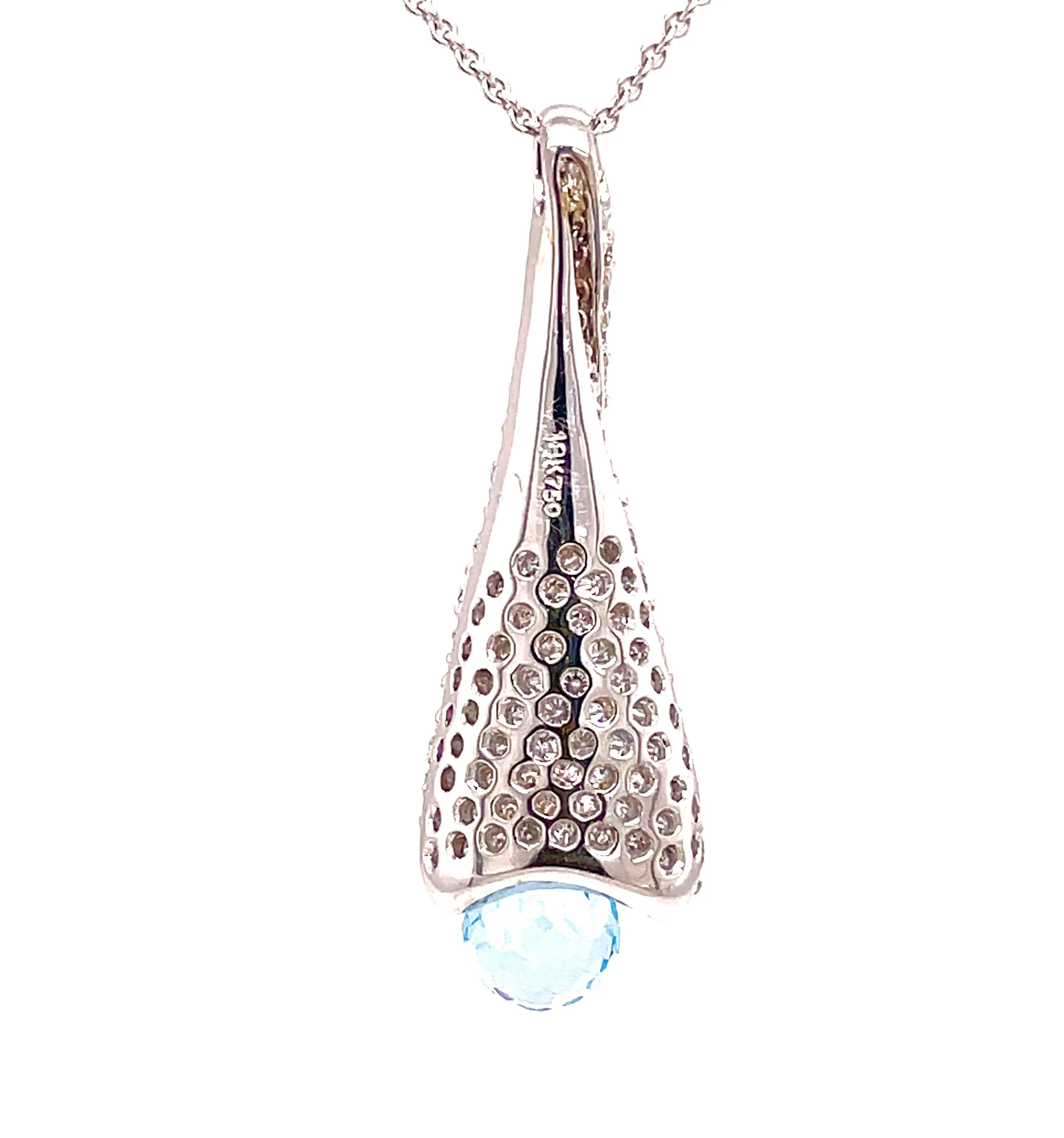 Blue Topaz Briolette Cut Diamond Pendant Necklace