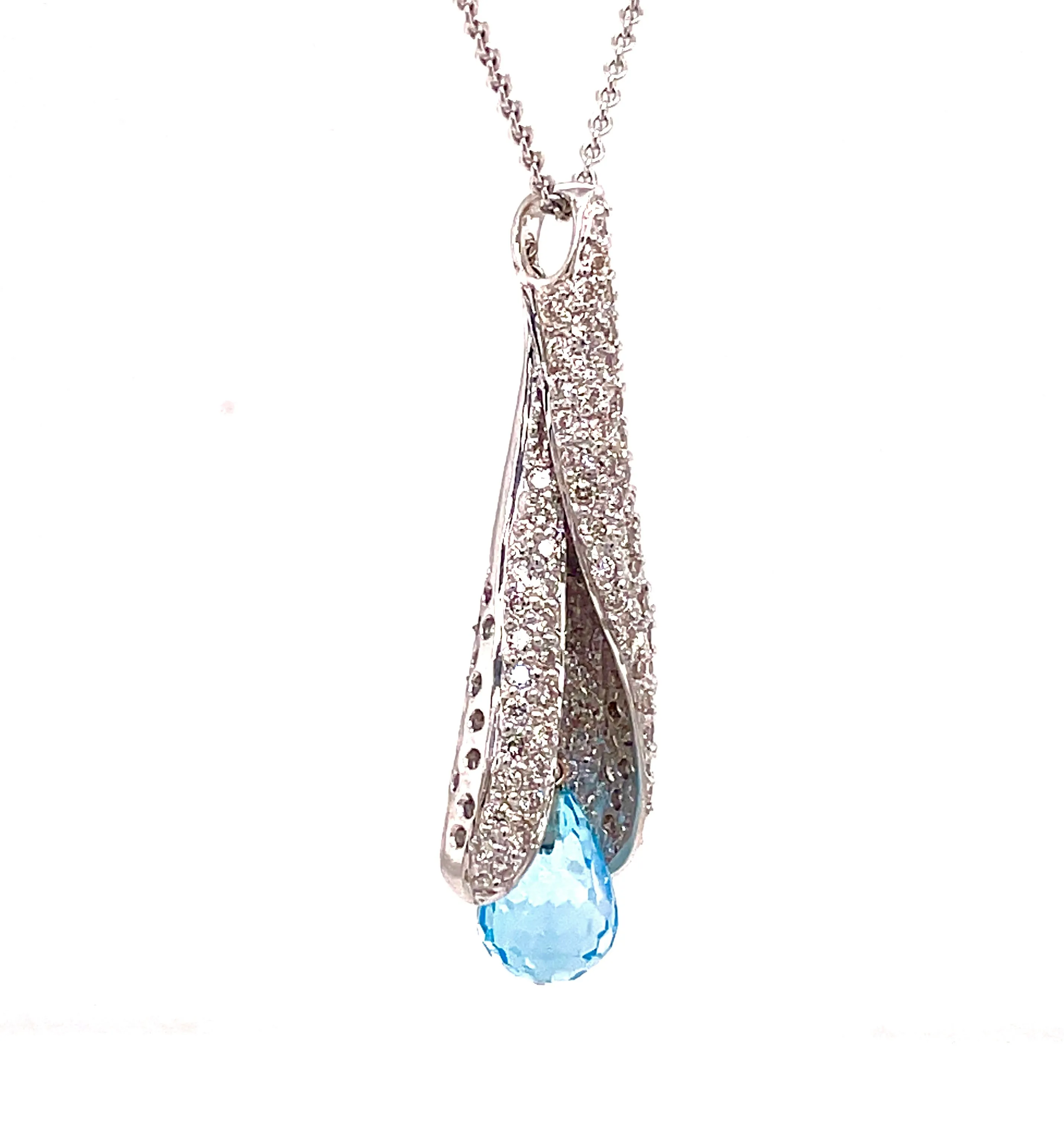 Blue Topaz Briolette Cut Diamond Pendant Necklace