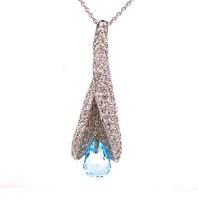 Blue Topaz Briolette Cut Diamond Pendant Necklace