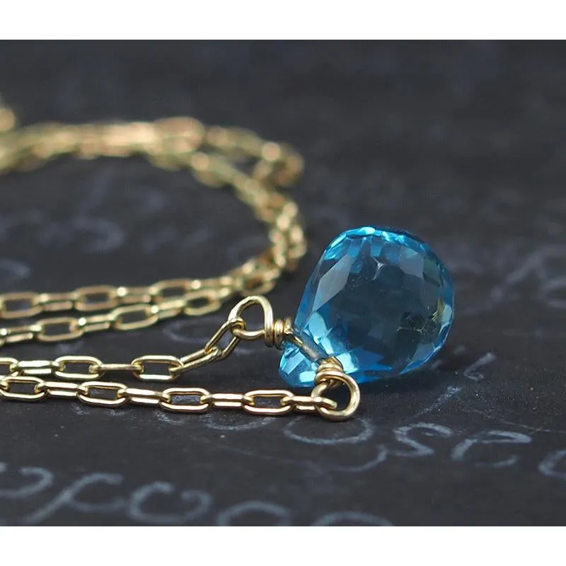 Blue Topaz Necklace On Gold Filled Chain With Gold Filled Trigger Clasp 3