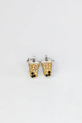 Boba Tea Crystal Silver Stud Earrings