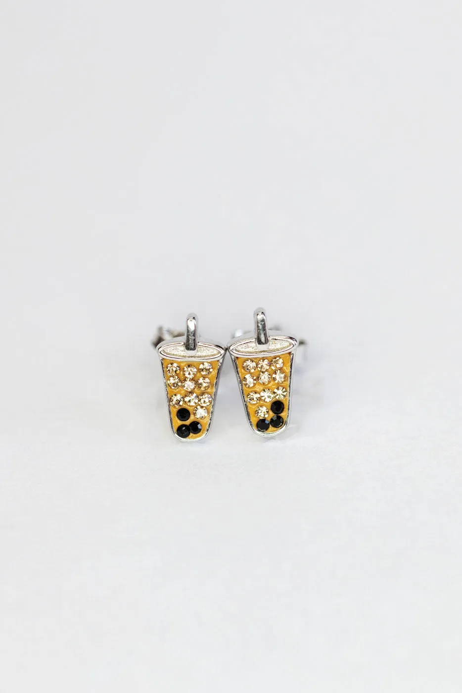 Boba Tea Crystal Silver Stud Earrings