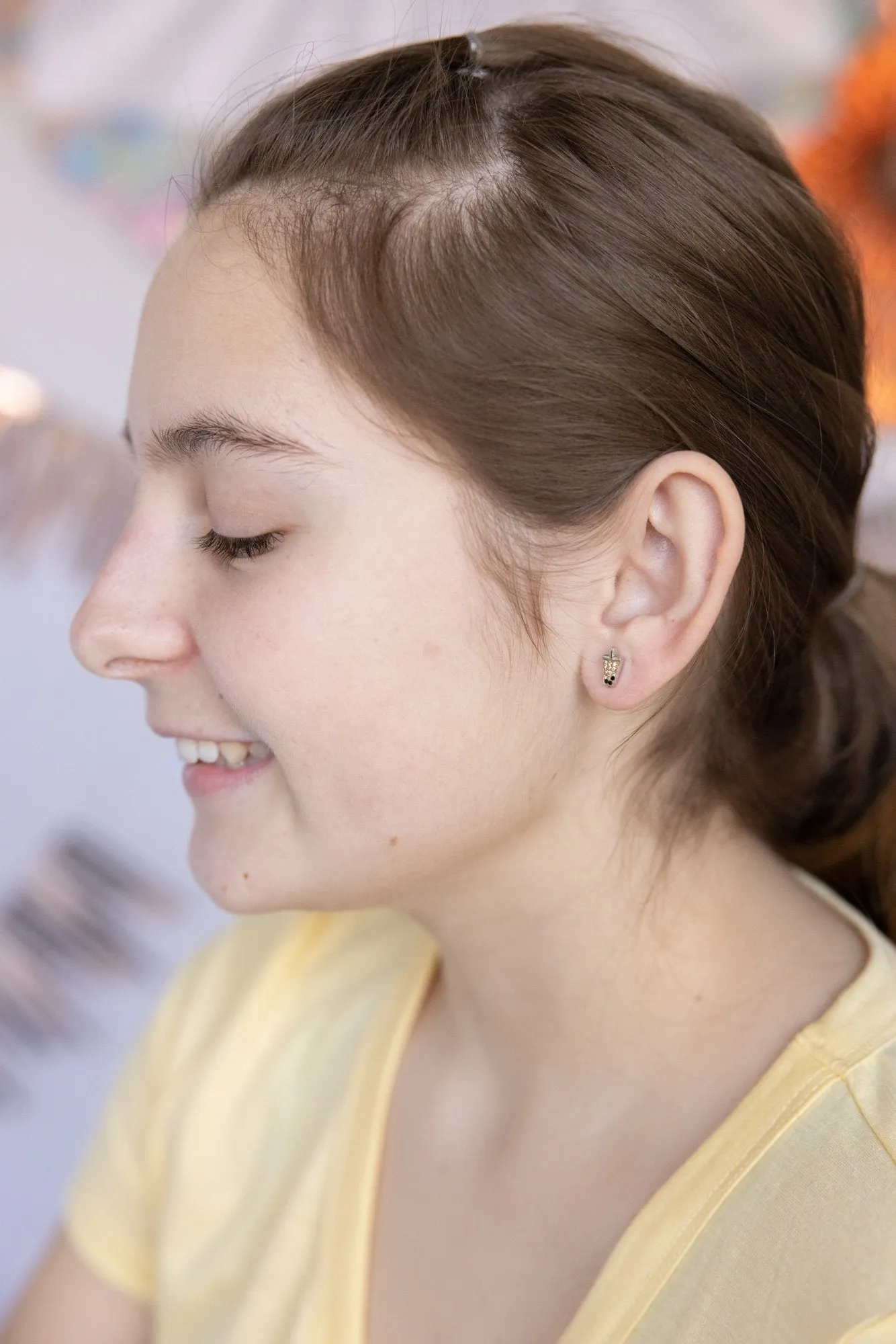 Boba Tea Crystal Silver Stud Earrings