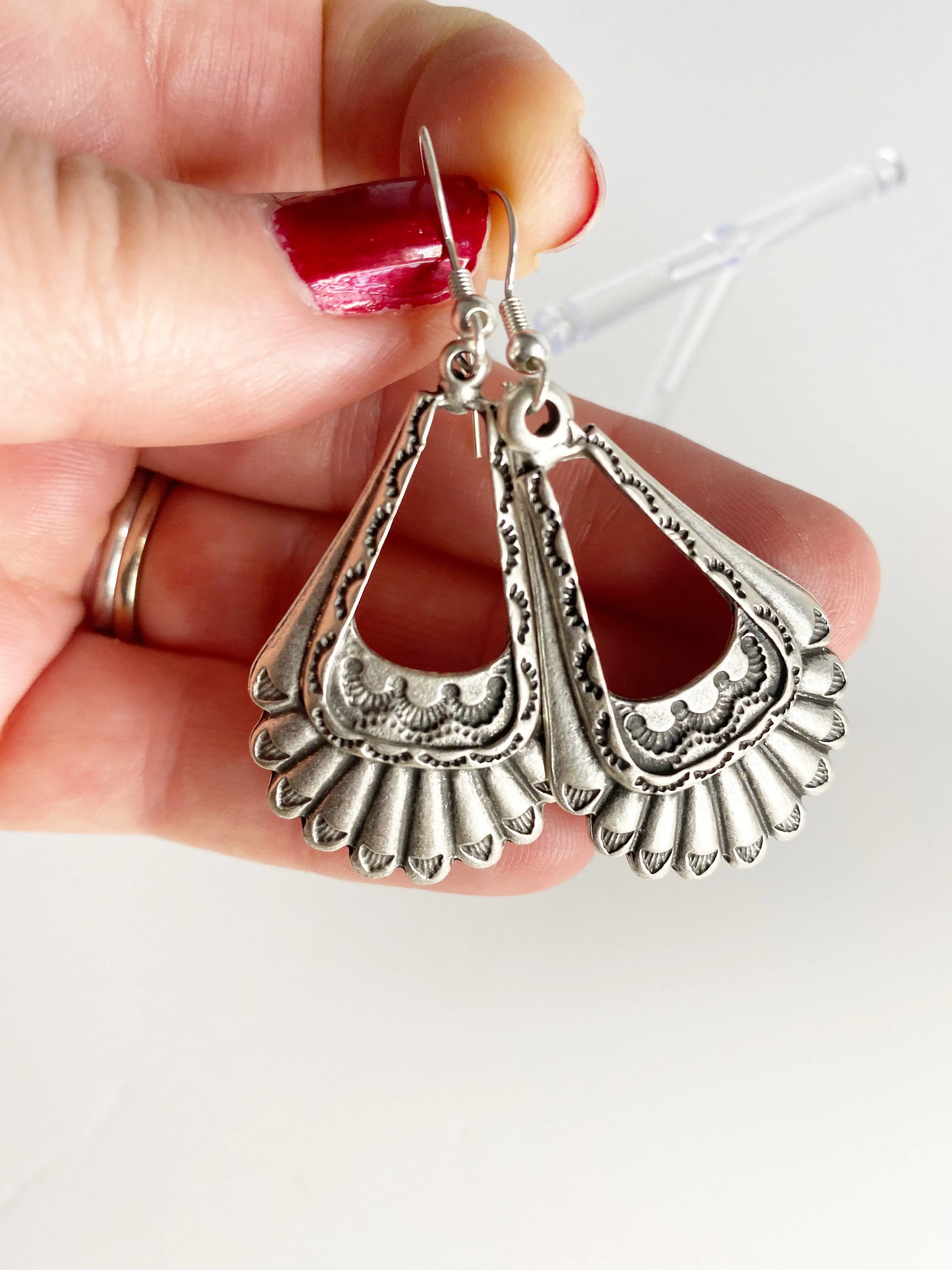 Boho drop charm silver earrings, Sterling silver jewelry