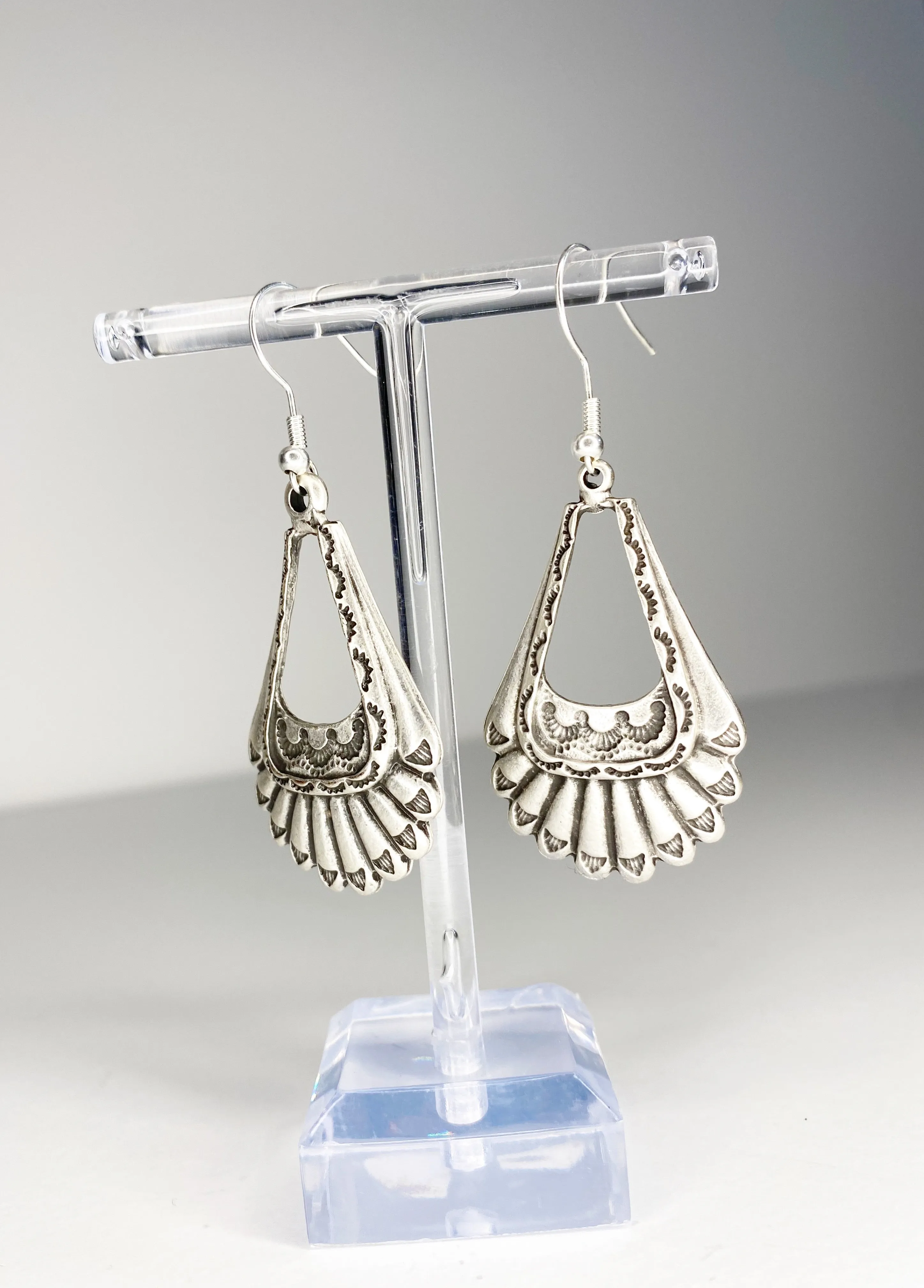 Boho drop charm silver earrings, Sterling silver jewelry