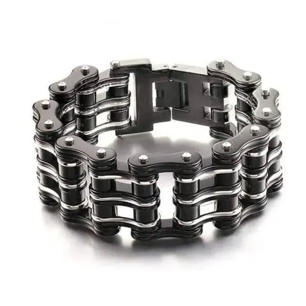 BRACELET CHAINE DE MOTO NOIR-ARGENT