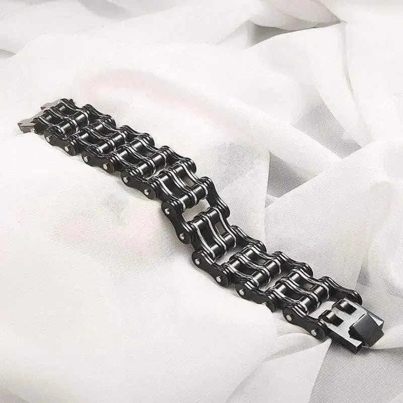 BRACELET CHAINE DE MOTO NOIR-ARGENT