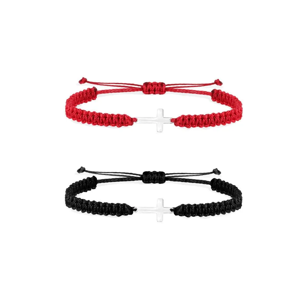 Braided Cross Bracelets <br> Red or Black Rope