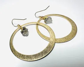 Brass Hoop Gemstone Earrings/Hoop  Earrings /Natural gemstone/Quartz Crystal