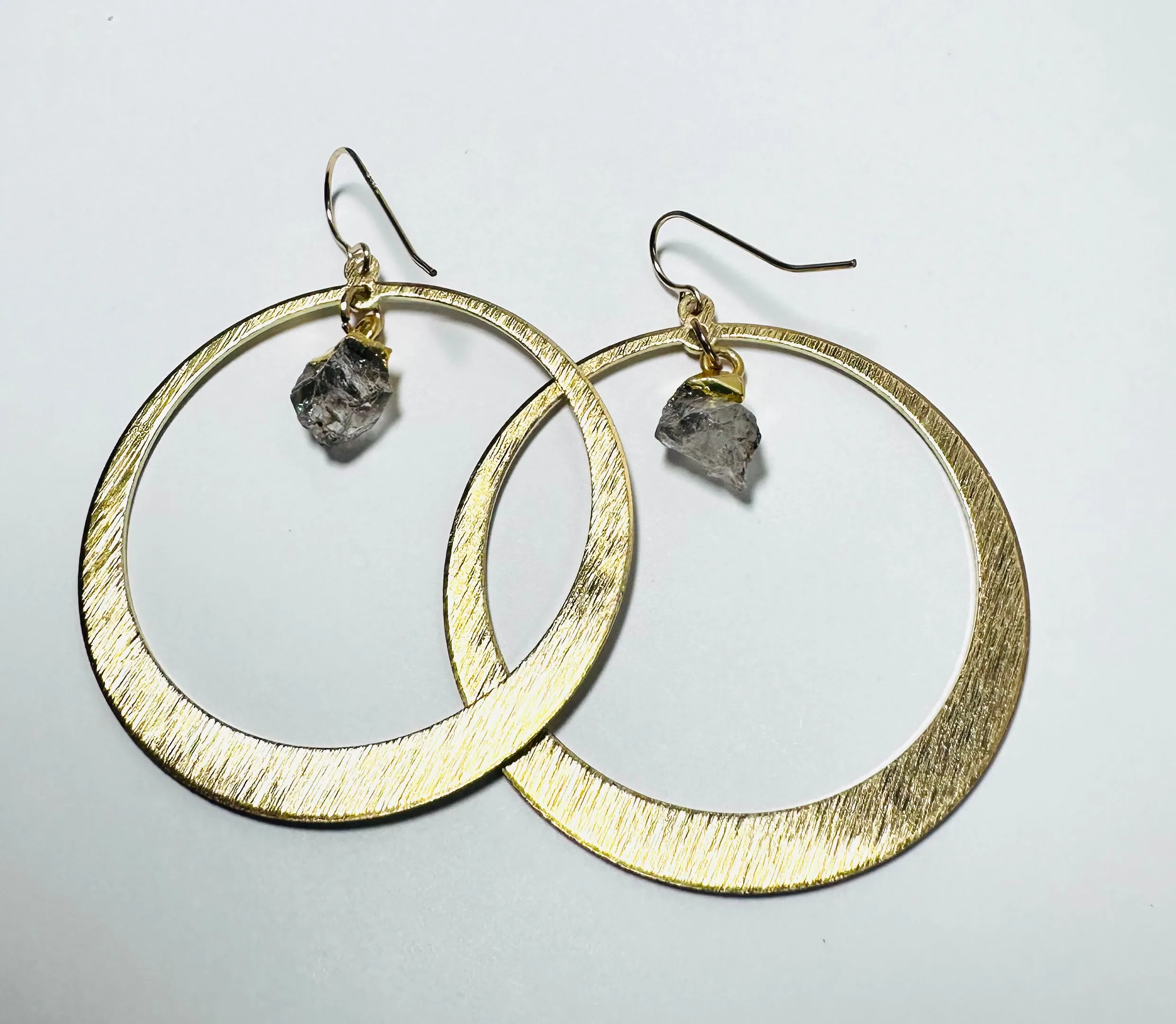 Brass Hoop Gemstone Earrings/Hoop  Earrings /Natural gemstone/Quartz Crystal