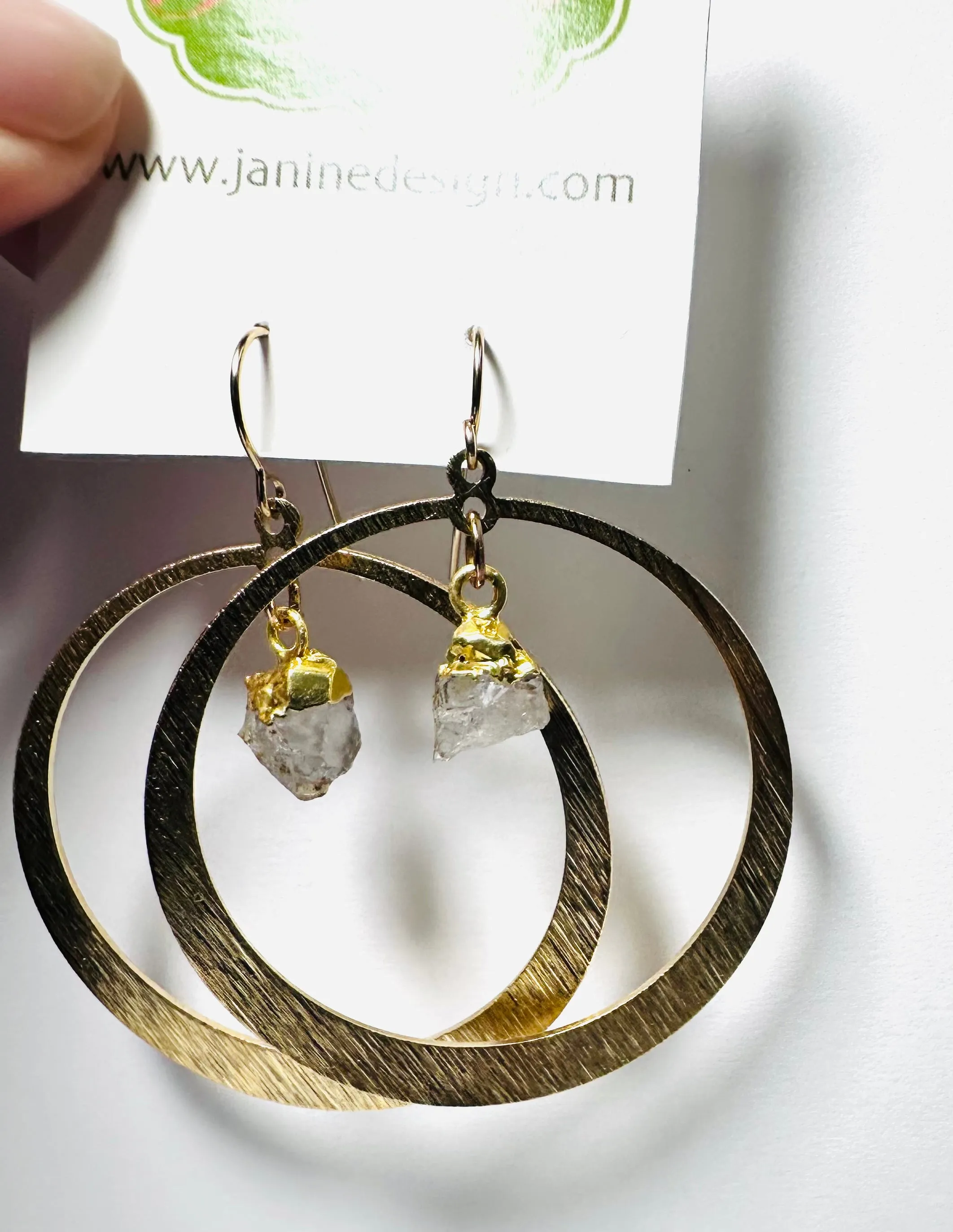 Brass Hoop Gemstone Earrings/Hoop  Earrings /Natural gemstone/Quartz Crystal