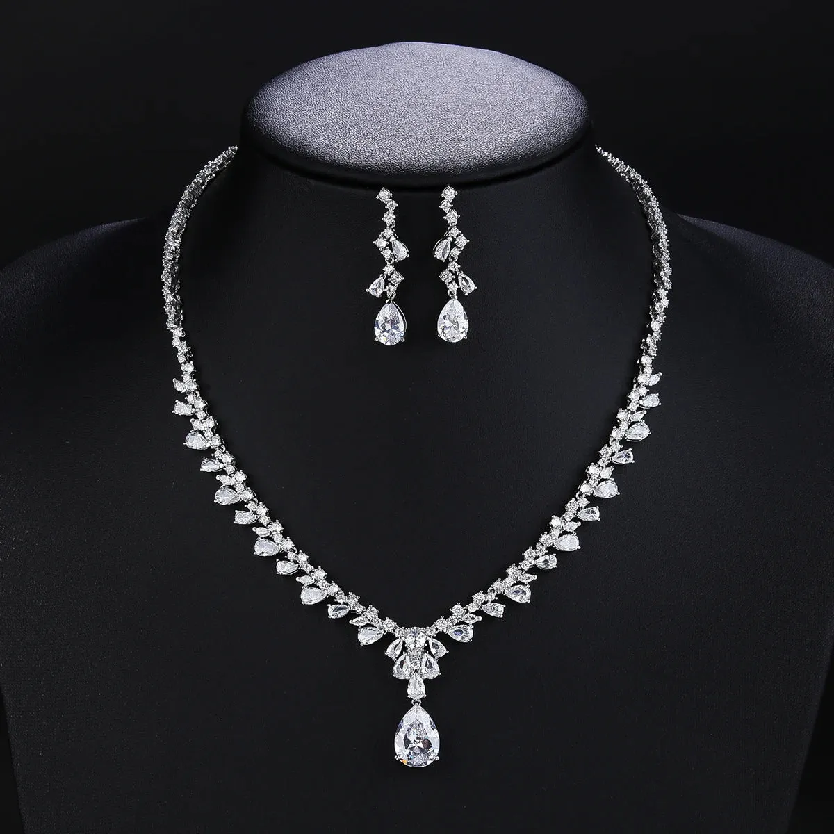 Bridal Jewelry CZ Crystal Necklace and Earring Set, Suitable For Wedding Dinner, Girlfriend Gift, Free Shipping CN10323