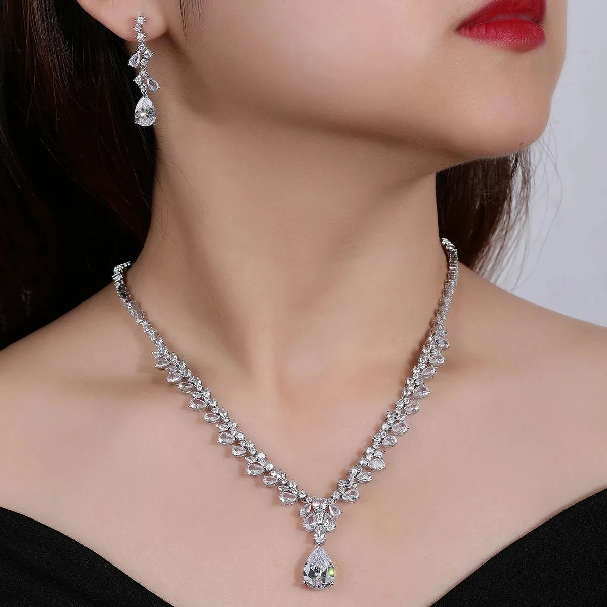 Bridal Jewelry CZ Crystal Necklace and Earring Set, Suitable For Wedding Dinner, Girlfriend Gift, Free Shipping CN10323