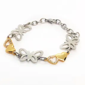 Butterfly Hearts Two Tone Stainless Steel Bracelet