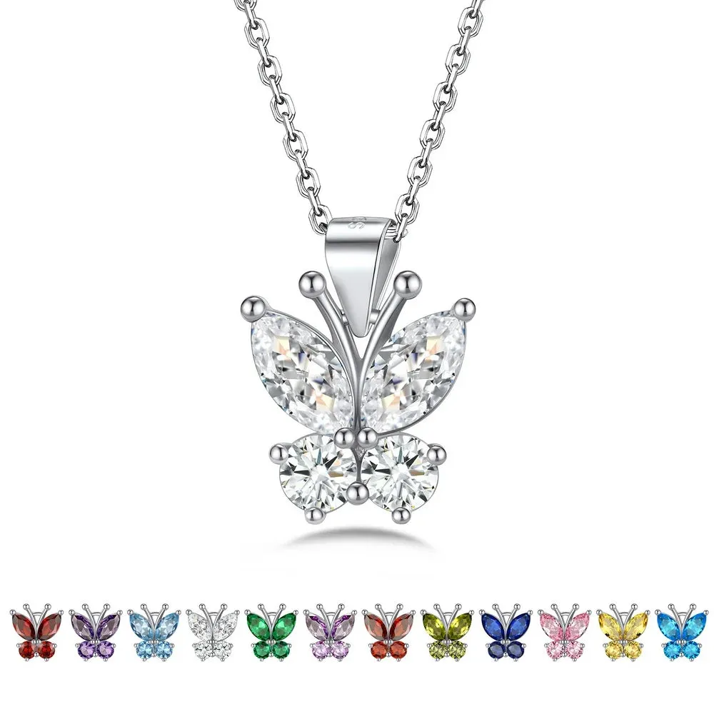 Butterfly Pendant Necklace Women Sterling Silver December Birthstone Blue Topaz Necklace Shinning CZ Jewelry Birthday Gifts for Mom Daughter