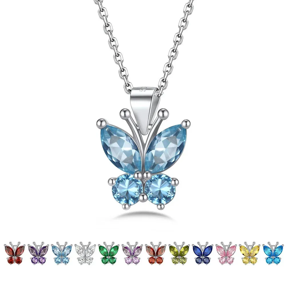 Butterfly Pendant Necklace Women Sterling Silver December Birthstone Blue Topaz Necklace Shinning CZ Jewelry Birthday Gifts for Mom Daughter