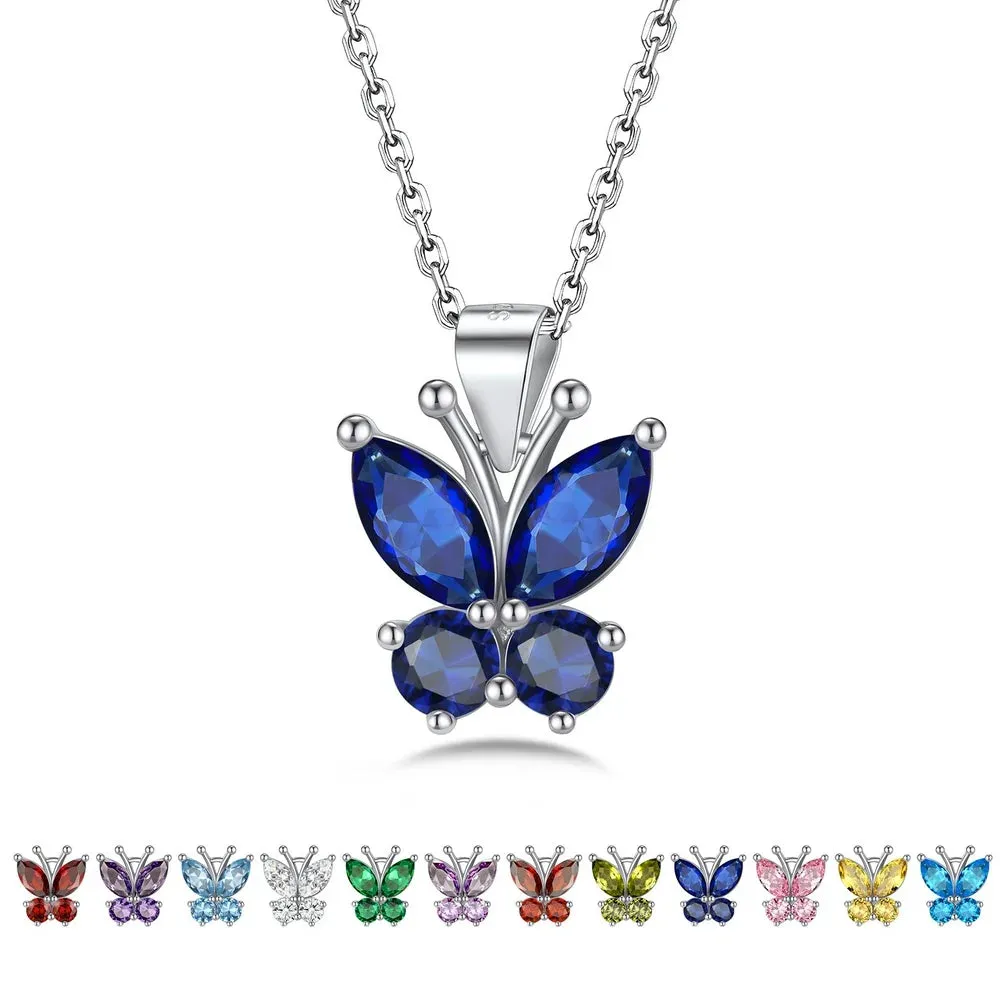 Butterfly Pendant Necklace Women Sterling Silver December Birthstone Blue Topaz Necklace Shinning CZ Jewelry Birthday Gifts for Mom Daughter