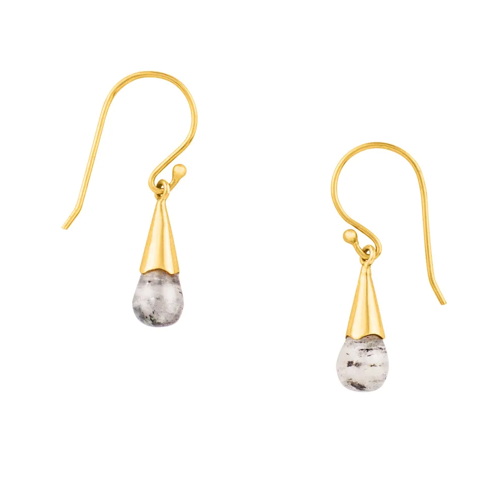 Capped Stone Drop Earrings in Black Rutile & Gold