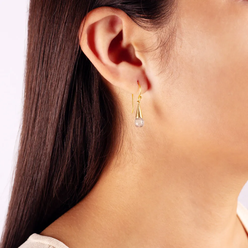 Capped Stone Drop Earrings in Black Rutile & Gold