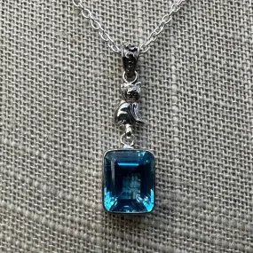 Cat Jewelry Blue Topaz Silver Pendant