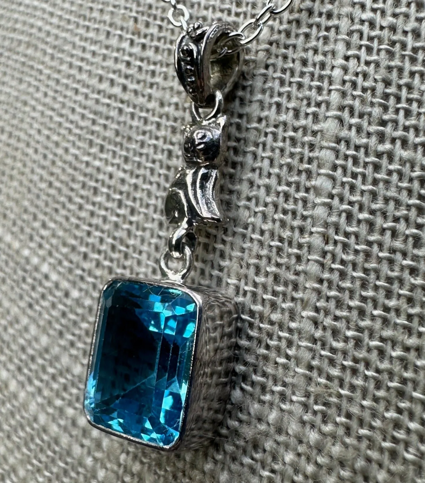 Cat Jewelry Blue Topaz Silver Pendant