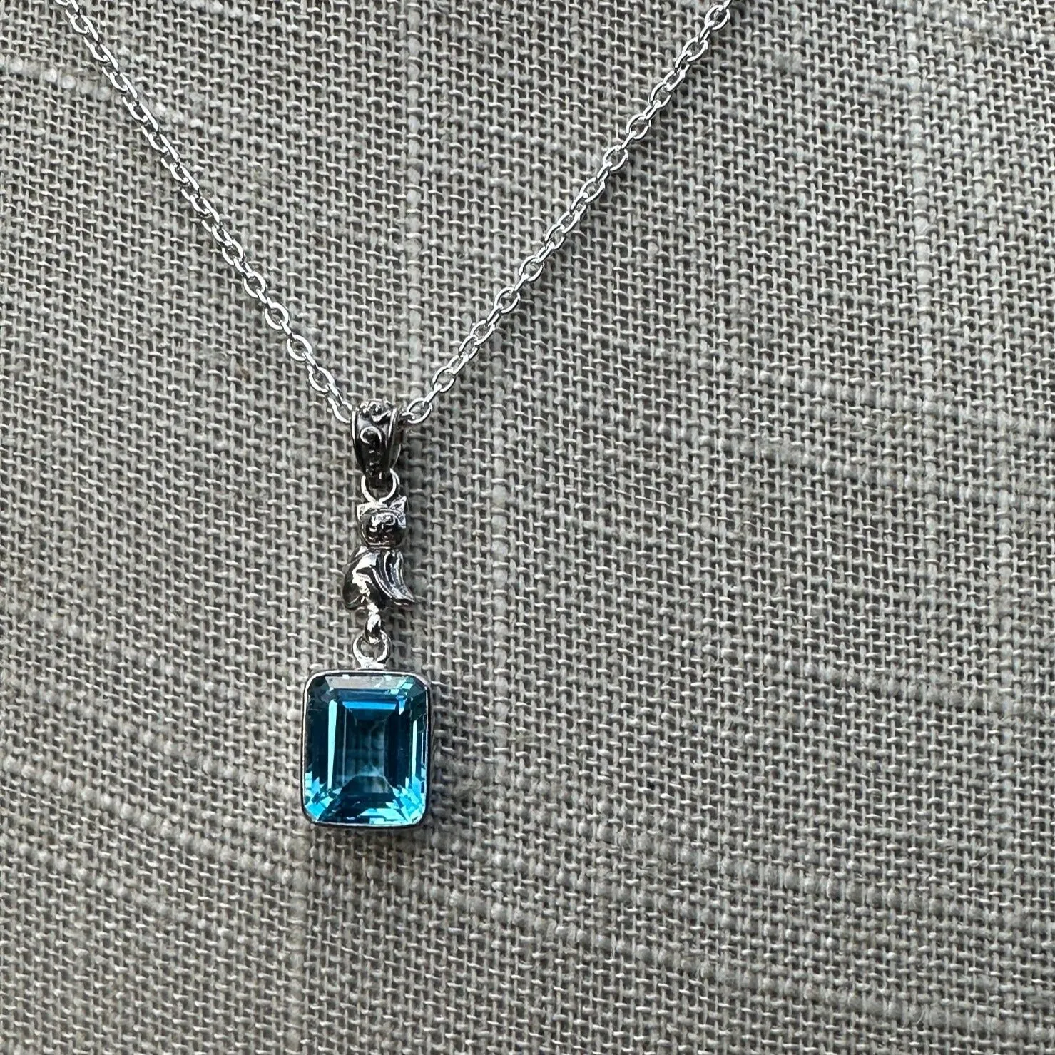 Cat Jewelry Blue Topaz Silver Pendant