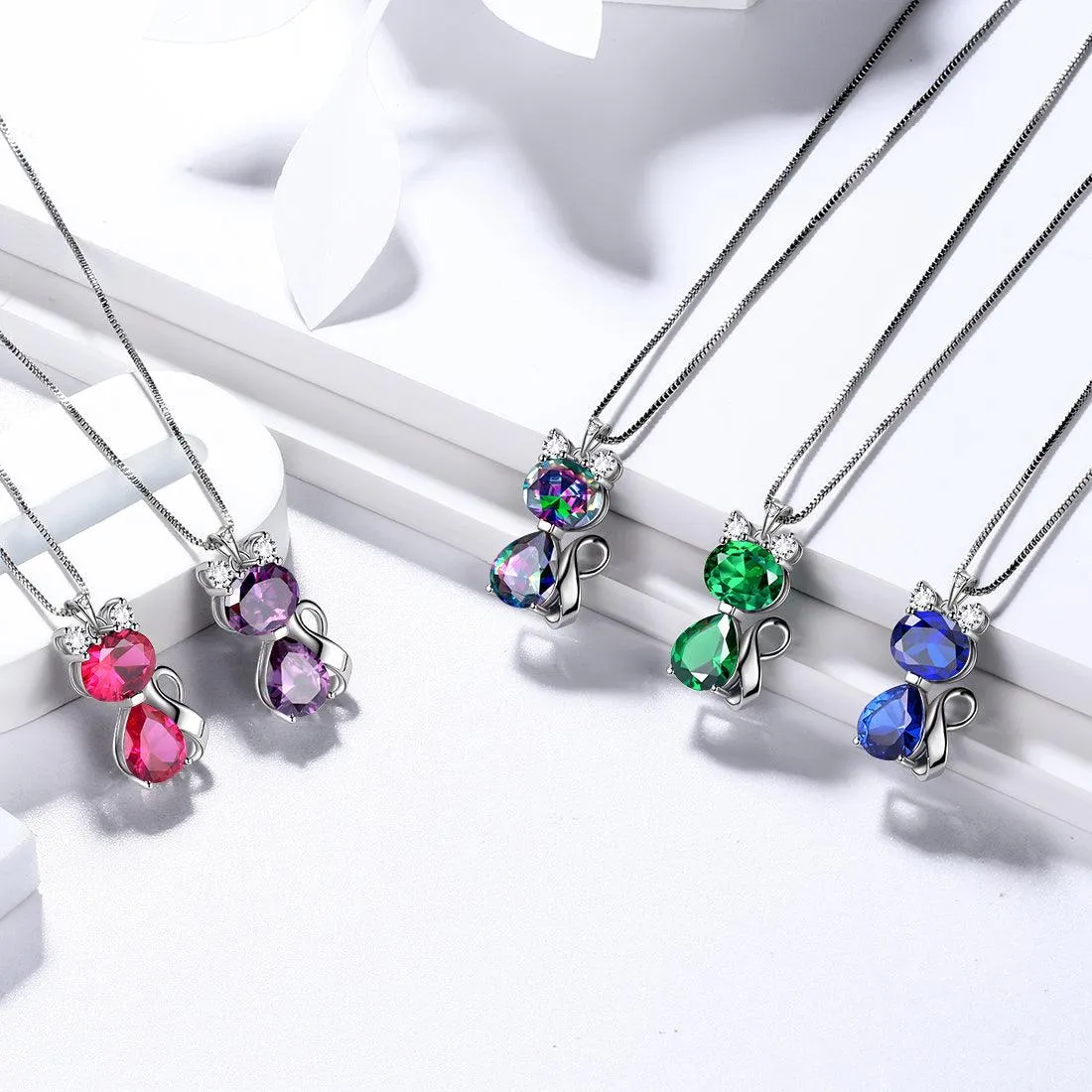 Cat Rainbow Mystic Topaz Necklace Women Girls Jewelry Birthday Gift Sterling Silver