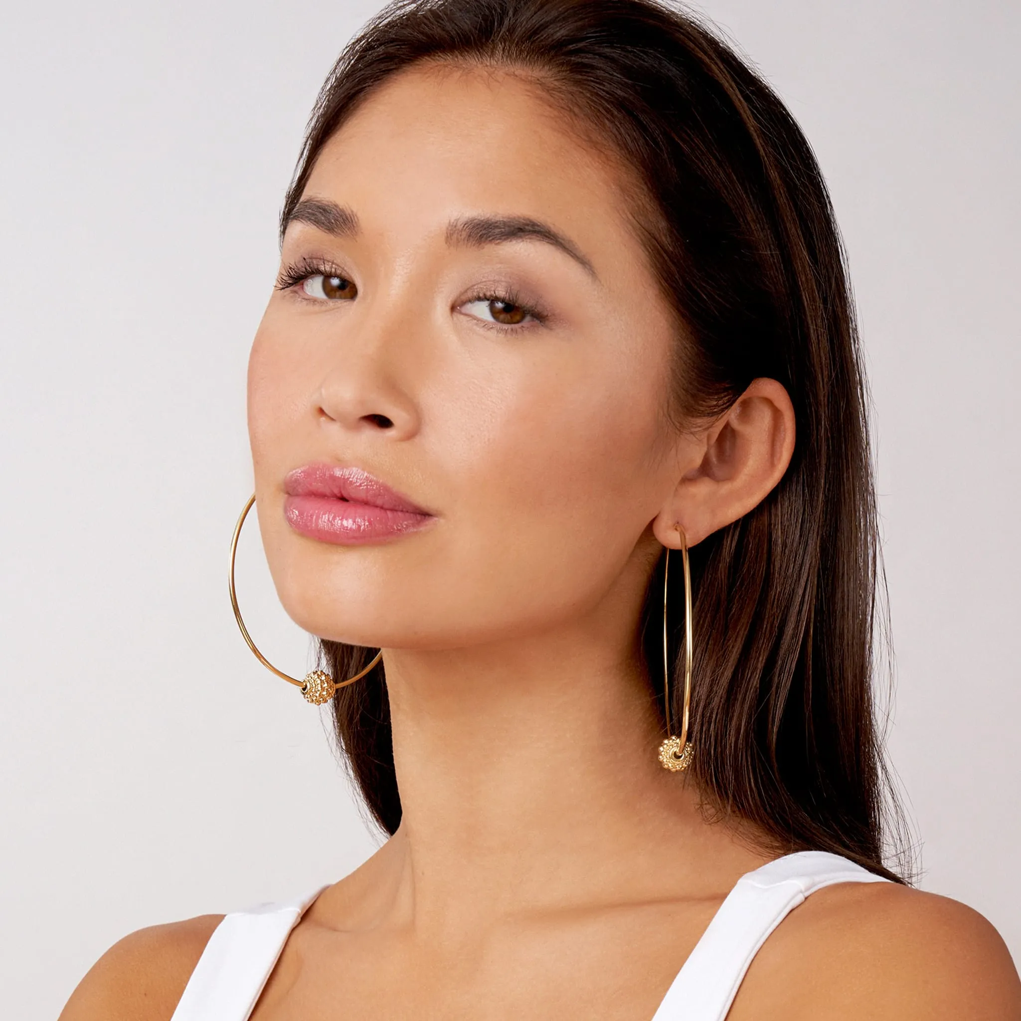 Caviar Gold Large 18K Gold Caviar Ball Hoop Earrings