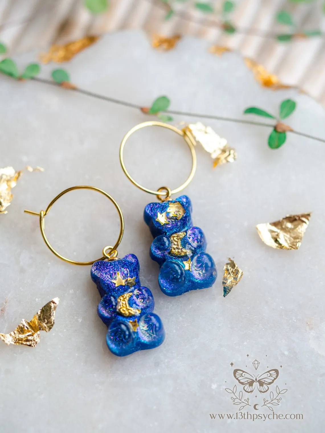 Celestial inspired Gummy bear hoop earrings