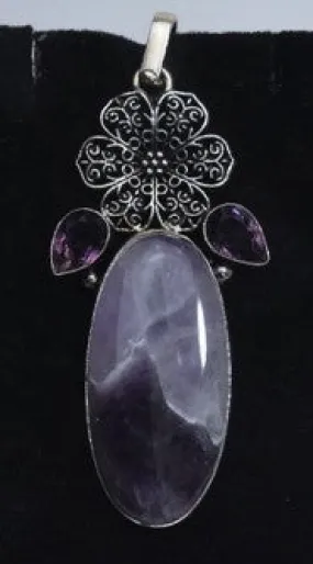 Chevron Amethyst with Pink Topaz Accents Sterling Silver Pendant