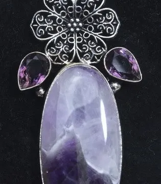 Chevron Amethyst with Pink Topaz Accents Sterling Silver Pendant