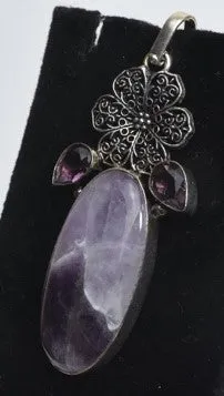 Chevron Amethyst with Pink Topaz Accents Sterling Silver Pendant